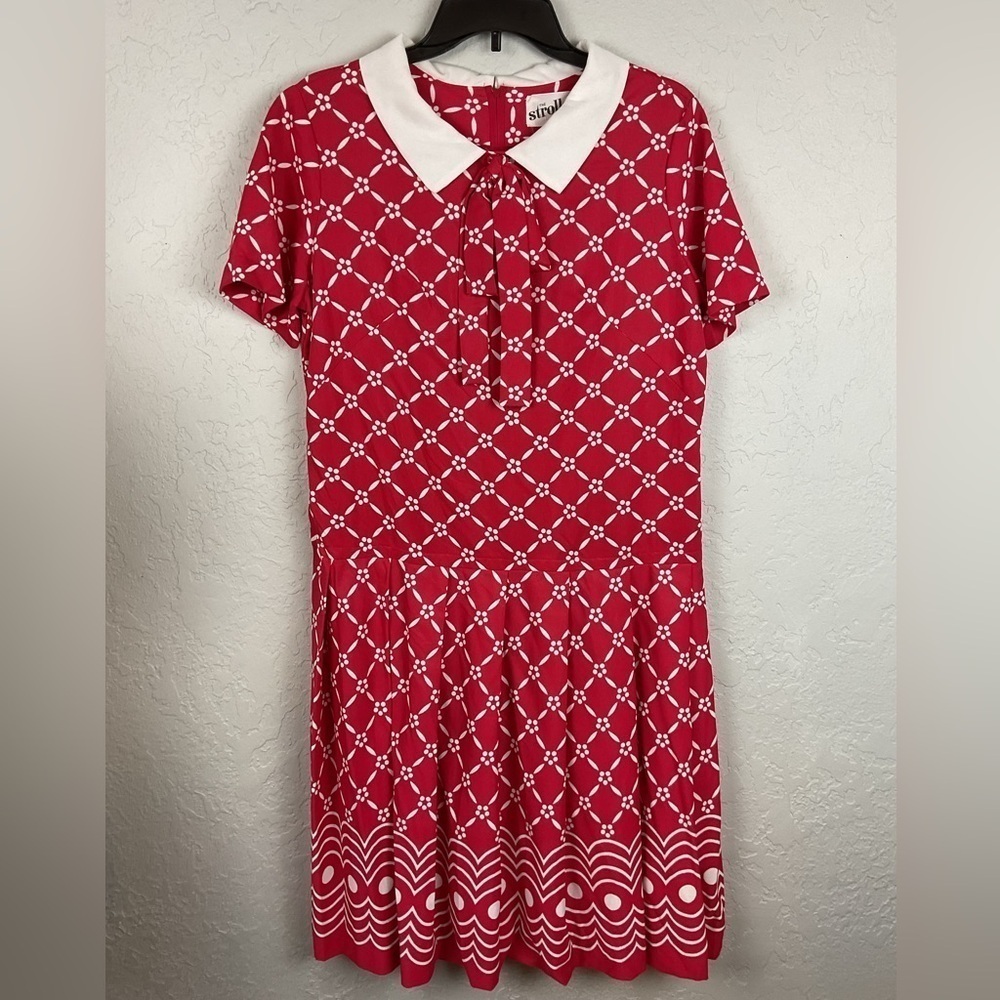 Vintage The Stroller Red White Patterned Short Sleeve Dress Retro Size 18 - Picture 1 of 9